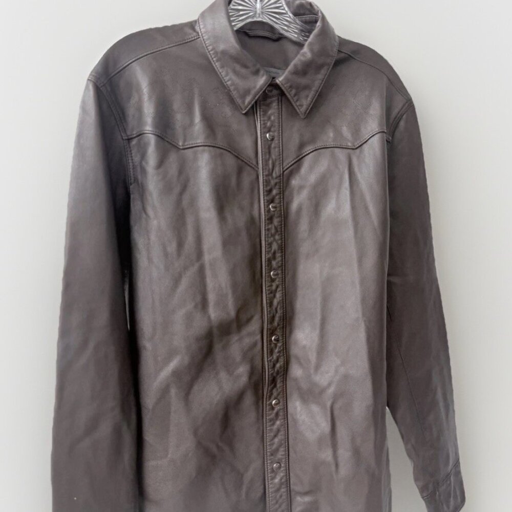 John Varvatos Chocolate Brown Leather Western Insp Sexy Shirt, Button/design